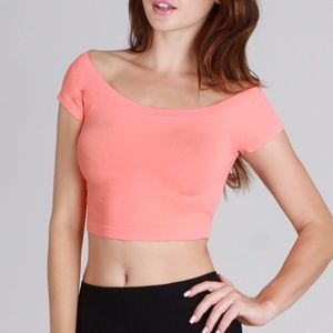 Coral Peach Off Shoulder Crop Top by Nikibiki
